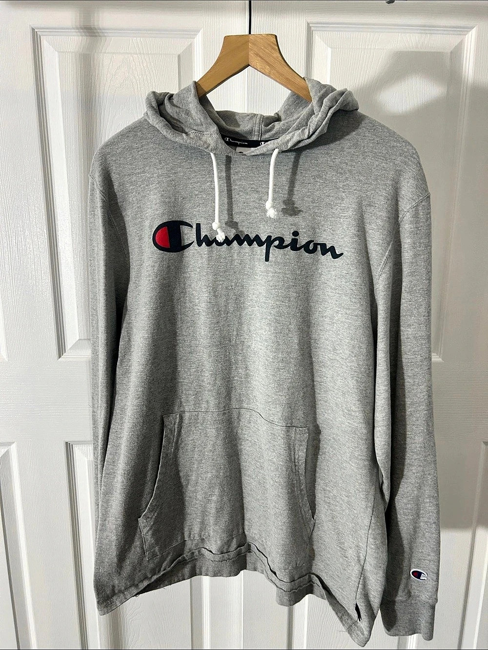 Champion Authentic Athleticwear Script Logo Pullover Hoodie Gray Large
